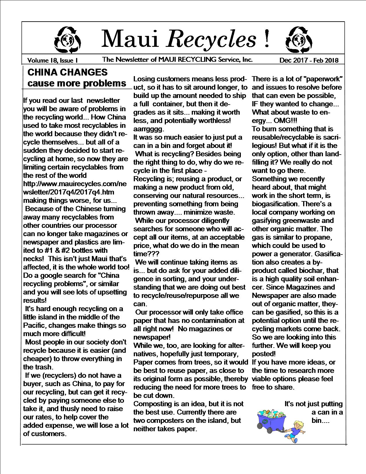 Maui Recycling Service Newsletter Sept 2017 